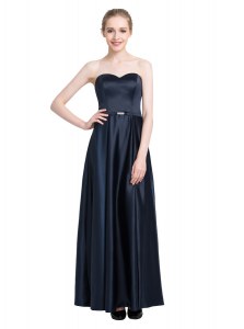 Dazzling Black Empire Sweetheart Sleeveless Satin Floor Length Zipper Beading Dress for Prom