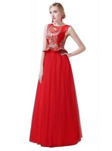 Edgy Scoop Sleeveless Beading and Appliques Zipper Homecoming Gowns