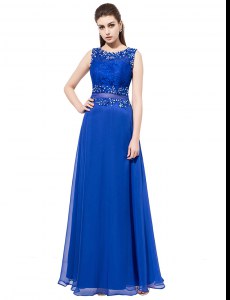 Scoop Royal Blue Sleeveless Organza Zipper Evening Dress for Prom and Party