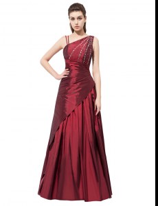 Burgundy Evening Dress Prom and Party and For with Beading and Bowknot Asymmetric Sleeveless Side Zipper