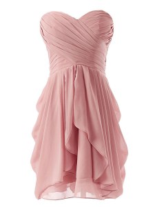Captivating Pink Lace Up Prom Dress Ruching Sleeveless Mini Length