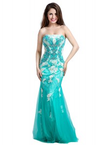 On Sale Mermaid Turquoise Sleeveless Tulle Zipper Dress for Prom for Prom and Party