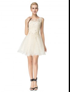 Admirable Champagne Cocktail Dress Prom and For with Beading and Appliques Scoop Sleeveless Lace Up