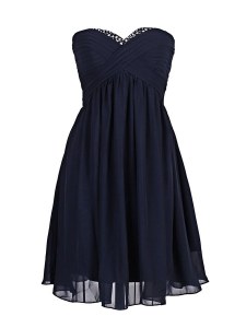 Affordable Column/Sheath Cocktail Dresses Navy Blue Sweetheart Chiffon Sleeveless Mini Length Zipper