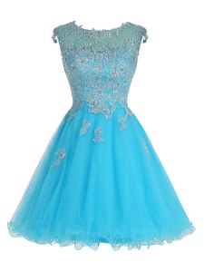 Trendy Baby Blue Scoop Zipper Beading and Appliques Evening Dress Sleeveless