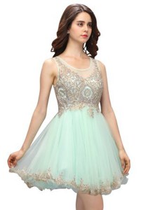 Trendy Scoop Apple Green Sleeveless Organza Zipper Cocktail Dress for Prom and Party