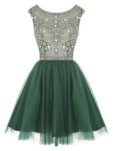Scoop Beading and Appliques Cocktail Dresses Peacock Green Zipper Sleeveless Mini Length