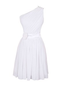 One Shoulder Mini Length Column/Sheath Sleeveless White Cocktail Dresses Zipper