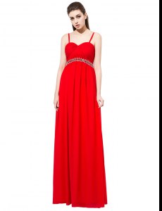 Stylish Red Sleeveless Chiffon Side Zipper Evening Dress for Prom and Party