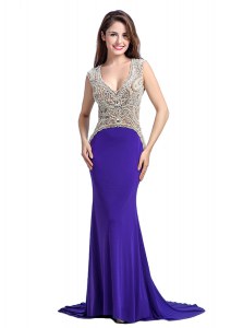 Fabulous Sleeveless Brush Train Backless With Train Beading Homecoming Gowns