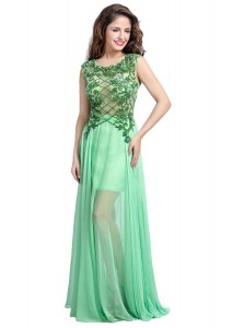 Sophisticated Apple Green Backless Scoop Beading and Appliques Tulle Sleeveless