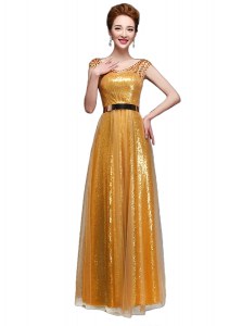 Charming Scoop Cap Sleeves Beading and Sequins and Belt Zipper Evening Party Dresses