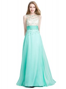Colorful Turquoise Prom and Party and For with Beading Scoop Sleeveless Zipper