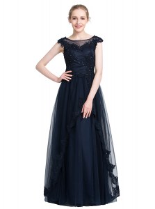 Black Tulle Zipper Bateau Sleeveless Floor Length Prom Dresses Beading