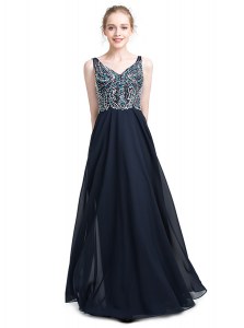 High End Floor Length Zipper Homecoming Dresses Black for Prom and Party with Beading