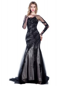 Mermaid Long Sleeves Court Train Zipper With Train Lace Prom Evening Gown