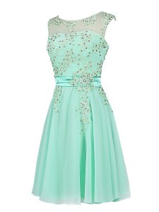 Charming Turquoise Scoop Neckline Beading and Appliques Homecoming Dress Sleeveless Zipper