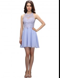Lavender Celebrity Dress Prom and Party and For with Beading and Appliques High-neck Sleeveless Zipper