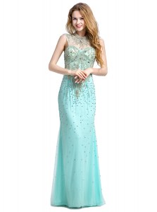 Simple Beading Dress for Prom Turquoise Zipper Sleeveless With Brush Train