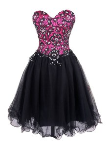 Unique Pink And Black A-line Sweetheart Sleeveless Tulle Mini Length Zipper Beading and Lace Cocktail Dresses