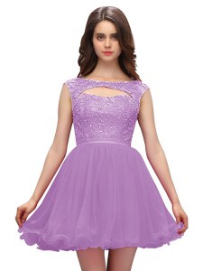 Fabulous Sleeveless Mini Length Beading Zipper Cocktail Dress with Lavender