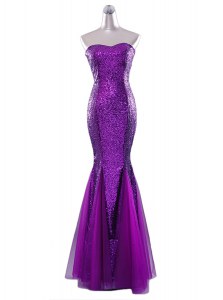 Mermaid Sequins Strapless Sleeveless Zipper Prom Party Dress Eggplant Purple Sequined