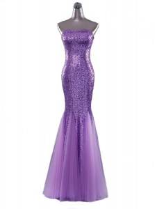 Cheap Mermaid Floor Length Eggplant Purple Prom Dresses Sequined Sleeveless Sequins