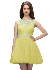 Adorable Organza Scoop Sleeveless Zipper Beading Cocktail Dresses in Light Yellow