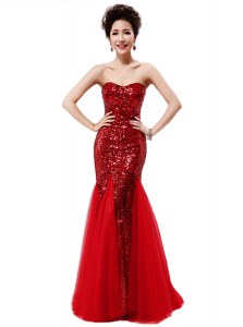 Fine Mermaid Sleeveless Sequins Zipper Homecoming Dress with Wine Red