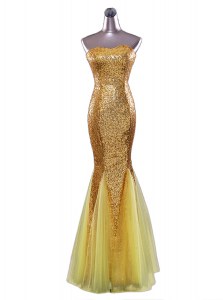 Dynamic Mermaid Gold Sleeveless Floor Length Sequins Zipper Homecoming Dress