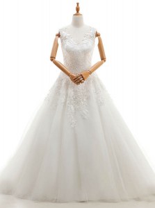 Fantastic With Train Zipper Wedding Gowns White for Wedding Party with Appliques Brush Train