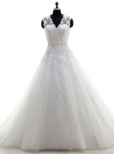Amazing White Sleeveless Tulle Backless Wedding Dress for Wedding Party