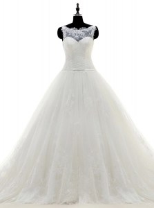 Charming Scoop Sleeveless Brush Train Zipper With Train Appliques Wedding Gowns