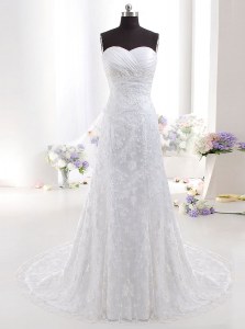 Latest White Sweetheart Neckline Beading and Lace Wedding Gown Sleeveless Clasp Handle