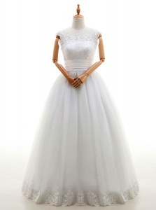 Scoop Sleeveless Bridal Gown Floor Length Lace White Tulle