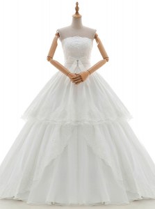 Ruffled Floor Length A-line Sleeveless White Wedding Gown Lace Up