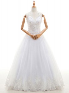 Halter Top White Sleeveless Organza Lace Up Bridal Gown for Wedding Party