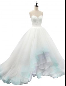 Multi-color Organza Lace Up Sweetheart Sleeveless High Low Wedding Gown Beading and Appliques