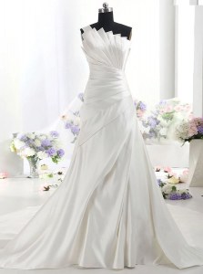 Attractive White Zipper One Shoulder Ruffles Wedding Dress Satin Sleeveless Chapel Train