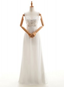 White Sleeveless Chiffon Backless Wedding Dress for Wedding Party