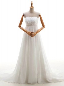 Customized White Bridal Gown Wedding Party and For with Beading Sweetheart Sleeveless Brush Train Lace Up