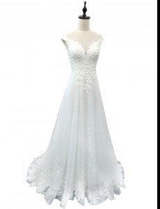 Custom Fit White Wedding Gowns Wedding Party and For with Lace Scoop Sleeveless Brush Train Clasp Handle