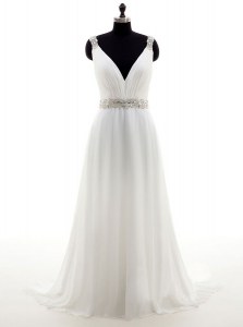 With Train Zipper Wedding Dress White for Wedding Party with Beading Brush Train