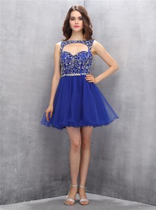 Luxurious Mini Length Zipper Royal Blue and In with Beading