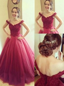 Luxurious Off the Shoulder Fuchsia Sleeveless Appliques Floor Length Prom Evening Gown
