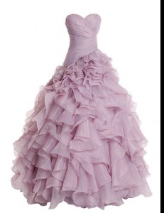 Lilac A-line Ruffles Prom Dress Zipper Organza Sleeveless Floor Length