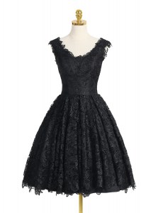 Customized Black Prom Party Dress Prom and Party and For with Lace V-neck Sleeveless Zipper