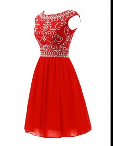 Beauteous Scoop Red Sleeveless Beading Mini Length Prom Gown