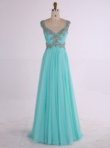 Aqua Blue Zipper Homecoming Dress Beading Sleeveless Floor Length