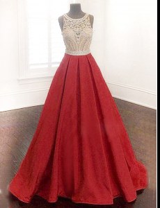Smart Scoop Red Sleeveless Beading Floor Length Prom Evening Gown